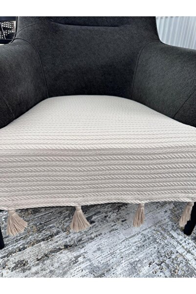 Doğa غطاء كرسي مزخرف بالشرّابات بيج 90x80