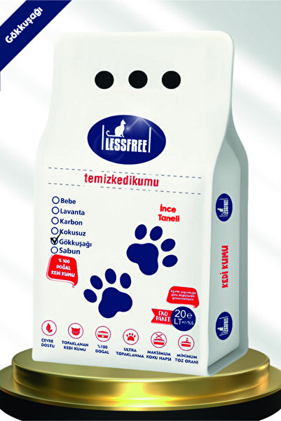 LESS FREE Cat Litter Less Free 20 Lt Gökkuşağı Beyaz Bentonit Kedi Kumu Ince ...