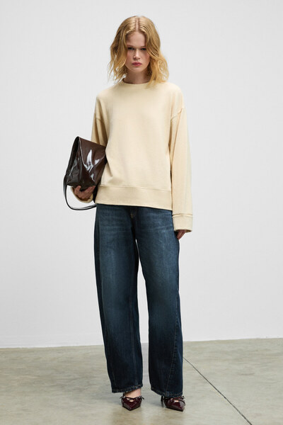 GRIMELANGE Zephira Women's Soft and Flexible Fabric Round Neck Mink Sweatshirt