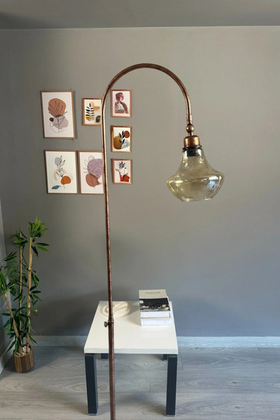 Bamyum Melk Cam Bal Rengi Patina Gövde Lambader Modern Oturma Odası