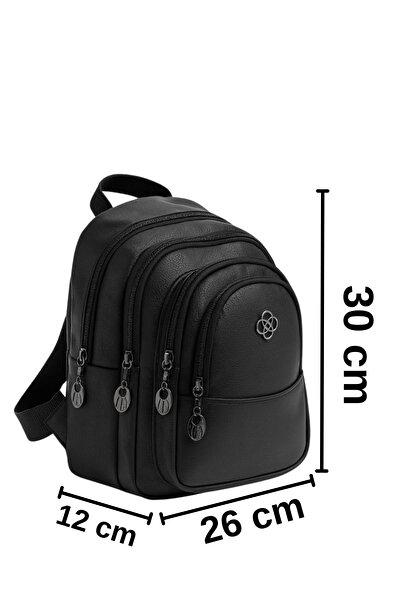 Av A Dos Black Unisex Crinkle Fabric Multi-Compartment Backpack Daily Multi-Pocket Water Resistant