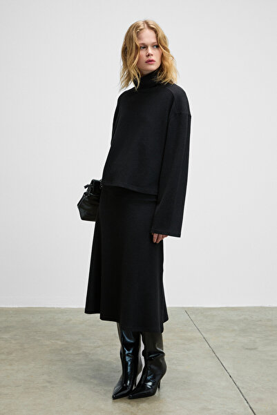 GRIMELANGE Sertre women's soft and flexible fabric midi length black skirt