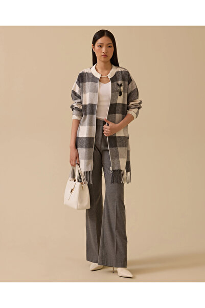 SCL Püsküllü Kuşaklı Ekose Ceket