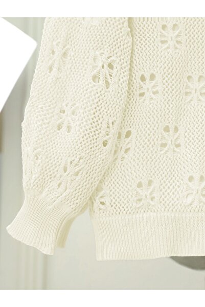 Modamorfo Трикотажний кардиган з ґудзиками та ажурною обробкою - Екрю