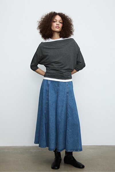 Stradivarius Layered denim midi skirt