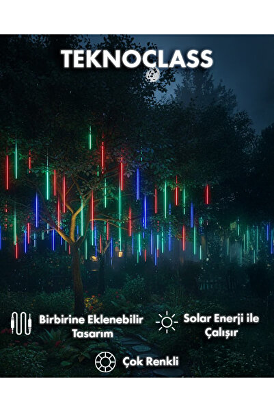 Canderel 8 Adet Meteor Kayan Tüp Led Ağaç Bahçe Sokak Yağmur Işıkları Solar Güneş Enerjili