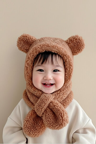 Nurnivus Tammy Cute Teddy Bear Children's Beanie Scarf Neck Warmer Panda Ear Hat Plush Windproof Beanie