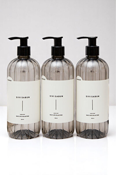 homence 3'lü Sıvı Sabun Etiketli Plastik Şişe Seti Füme Sabunluk 500 ml