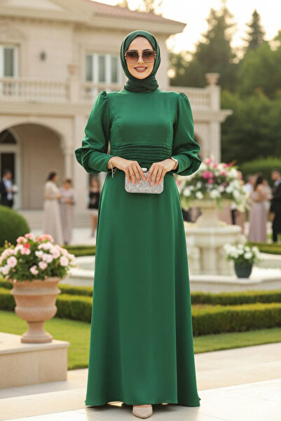 Neva Style Satin Green Hijab Evening Dress 4171Y