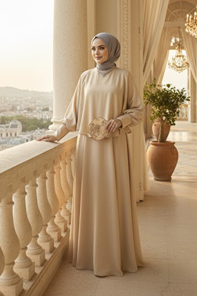 Neva Style Μπεζ Μανδύα Μουσουλμανικό Βραδινό Φόρεμα 6051μπεζ
