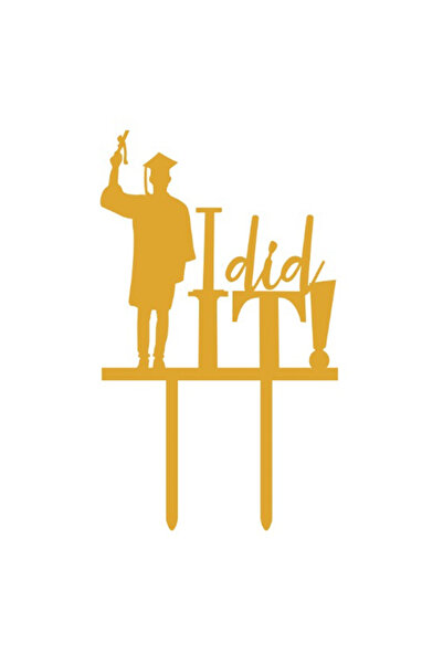 Mirific Party Gold cake topper, 180 x 106 x 1.5 mm, graduation, 'I did it'