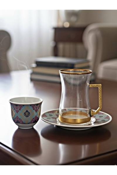 DECOSTYLE Hbk Motif Gold Porcelain 18 Piece Tea Set with Plates | Premium Hospitality & Dowry Luxury Presentation Set