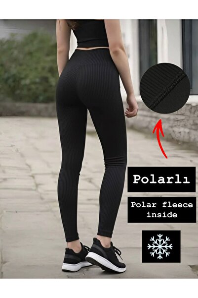 BEHLIVE Μαύρο κολάν με ριμπ ύφανση και ψηλή μέση