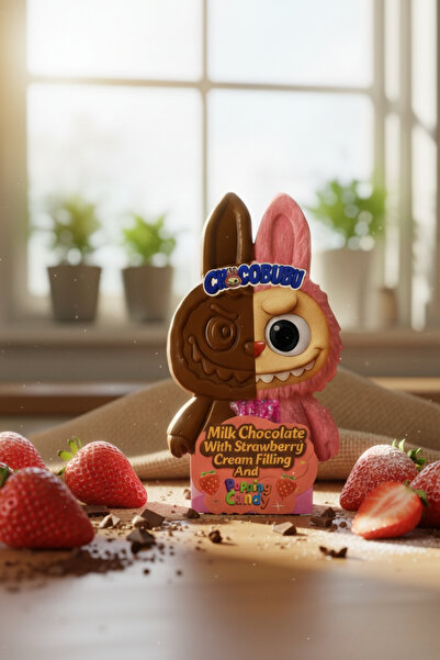 Frapella Labubu Çikolatası Patlayan Şekerli Çilek Aromalı Süt Kreması Dolgulu Sütlü Çikolata 100 Gr.