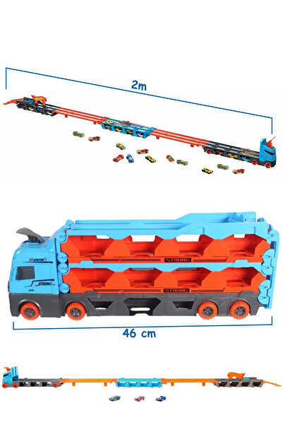 SmartFox Sürat Pistli Tır - 2 Metre Yarış Pisti Özellikli 2 Araçlı Araç Taşıyıcı Oyuncak Tır