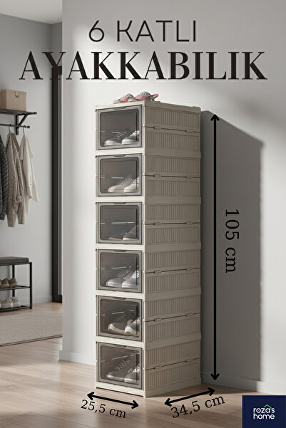Dükkanönü 6 Katlı Modüler Ayakkabılık Lüks Ayakkabı Kutusu Seti Dolabı Katlanır Istiflenebilir Kahverengi