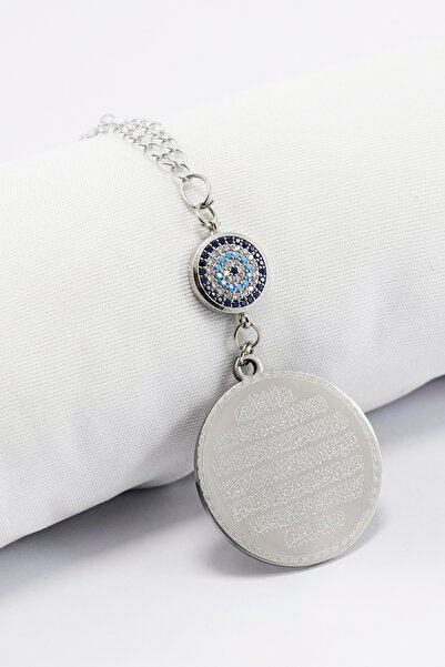 biuti Zirkon Taşlı Gümüş Renk Çelik Çift Taraflı Ayetel Kürsi/ Nazar Ayeti Araba Dikiz Ayna Süsü