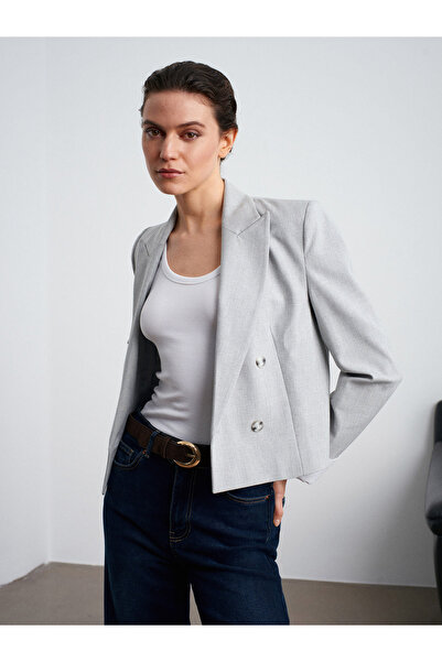 Dilvin 60735 Gray Blazer Jacket - Contrast Cuffed