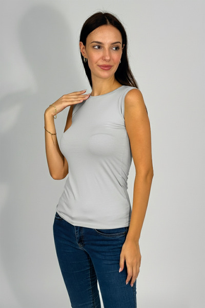 Betimoda Women's Zero Sleeve Crew Neck Bodysuit Light Gray