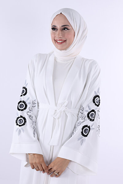 Bym Fashion Екрю Абая 7898 - З вишивкою та поясом на талії