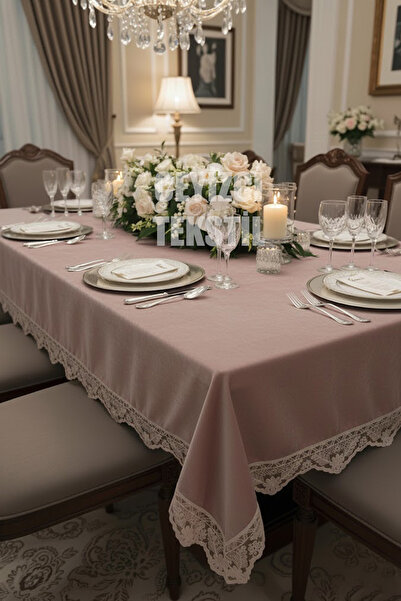 Çt Çeyizci Tekstil Velvet Seamless Single Tablecloth 160X220Cm | Lace Velvet Dining Tablecloth 160X220Cm Single Table