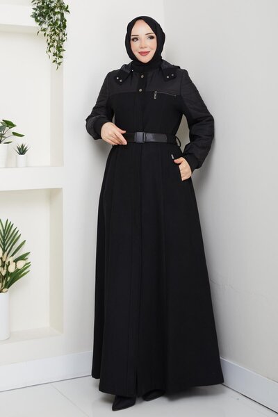 Doque Kışlık Kaşe Kadın Siyah Manto Genç Spor Büyük Beden 58003