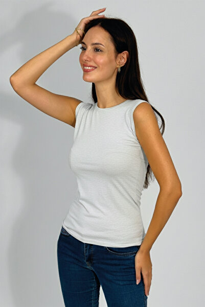 Betimoda Women's Zero Sleeve Crew Neck Bodysuit Light Gray