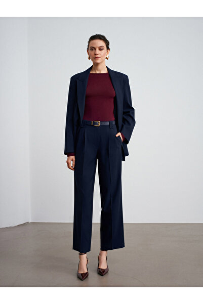 Dilvin 72178 Double Pleated Fabric Trousers-Navy Blue