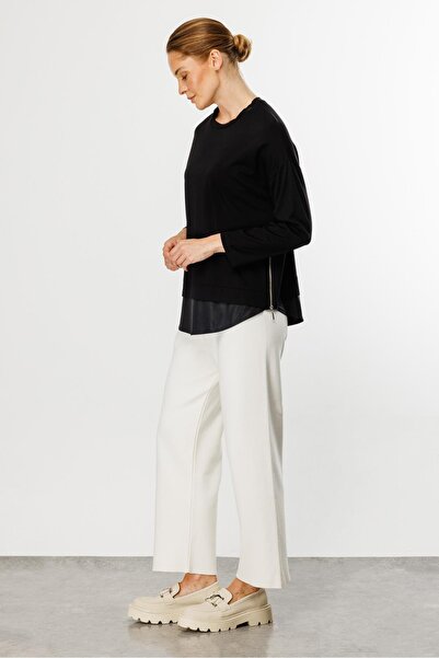 Butik Triko Mutlu Ertan Women's Zipper Detailed Combed Cotton Blouse Black 30316