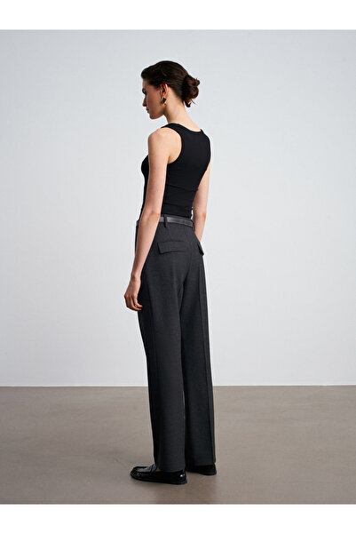 Dilvin 72208 Belted Melange Fabric Trousers-Anthracite