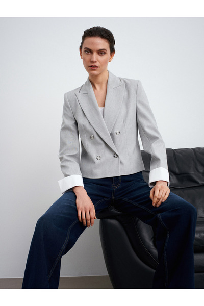 Dilvin 60735 Gray Blazer Jacket - Contrast Cuffed
