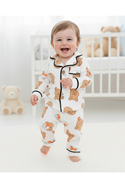 Ege Bebek Baby Girl and Boy Pooh Printed 100% Cotton Bottom Top Nightwear Set, 6-9-12-18-24 Months Pajamas Set