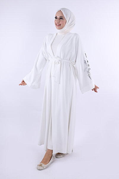 Bym Fashion Екрю Абая 7898 - З вишивкою та поясом на талії