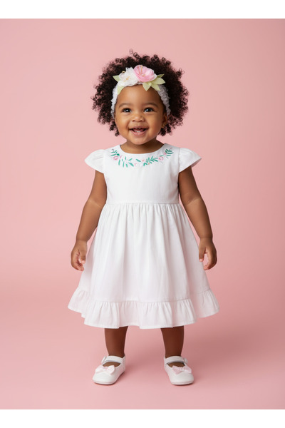 Jolanda Ruffle Dress with Embroidery Detail on the Collar