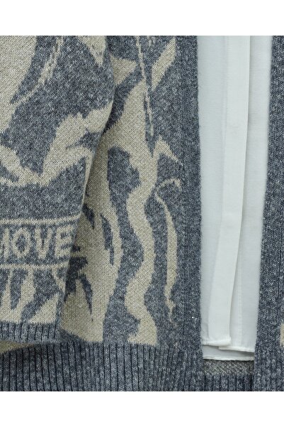 Modamorfo Patterned Casual Knit Cardigan - Indigo