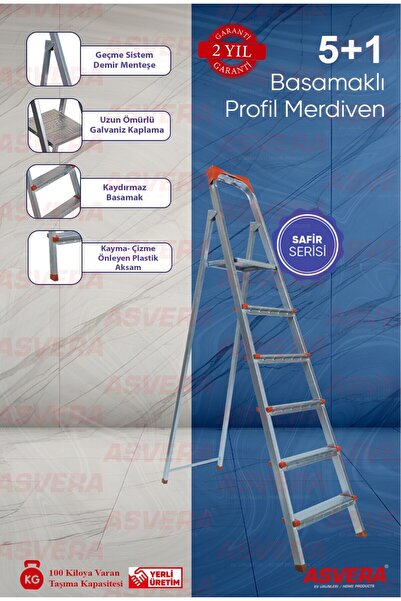 ASVERA 5+1 Basamaklı Profil Merdiven – Hafif, Dayanıklı, Ev & İş Yeri Kullanı...