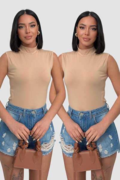 Lunamiratto Body cu mâneci zero pentru femei, 2 piese, bej, calitate 2 bucăți