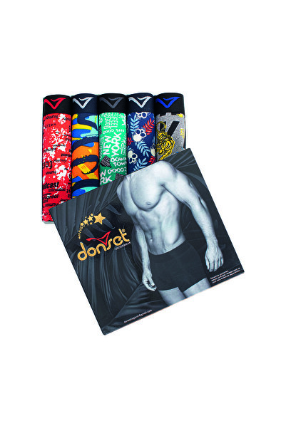 donset Erkek Desenli Battal Boy Boxer - 5'lı Özel Kutusunda BOHÇALIK ÖZEL PAKET