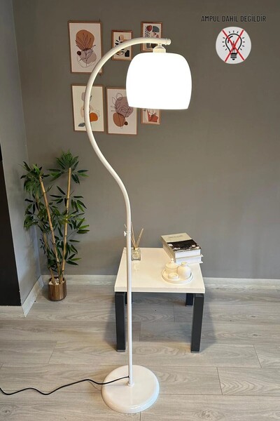 Bamyum Dijon Beyaz Gövde Beyaz Cam Lambader Modern Dekoratif Metal Oturma Odası Çalışma Odası Zemin Lambası