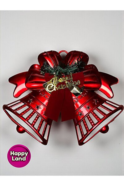 Happyland Yılbaşı 30 cm Kırmızı Renk Büyük Boy Çan Kapı Duvar Süsü Yılbaşı Dekor Süs HP146