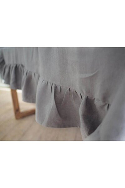 HOME ART ATELIER hand made Gray Color Ruffled Natural Vintage Tablecloth