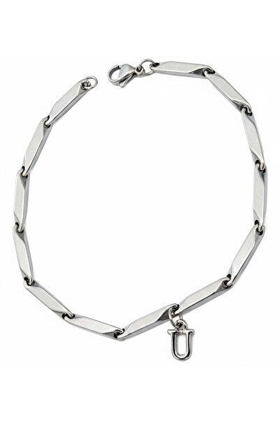 Takı Dükkanı Kişiye Özel Harfli Kare Melon Unisex Çelik Bileklik Sevgiliye Eş...