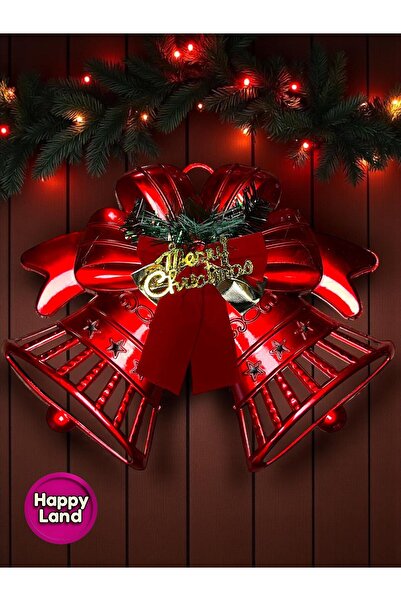 Happyland Yılbaşı 30 cm Kırmızı Renk Büyük Boy Çan Kapı Duvar Süsü Yılbaşı Dekor Süs HP146