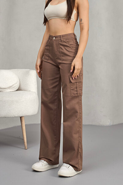 alanora بنطال كارجو نسائي عالي الخصر وواسع الساق - مقاس مستقيم