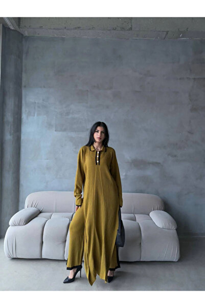 Ekince Pants Slit dress double knitwear set green elf