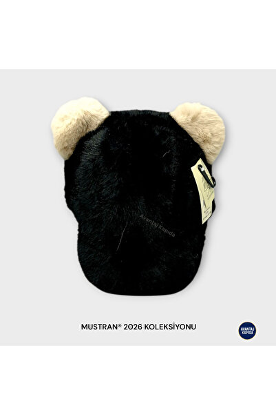 Mustran Suyutti Luxury Unisex Black Fur Brimmed Hat - Plush Baseball Cap with Teddy Bear Ears