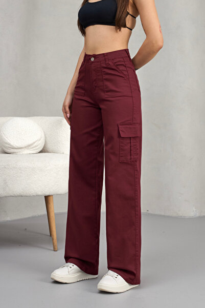 alanora Ψηλόμεσο φαρδύ γυναικείο παντελόνι Cargo - Straight Fit