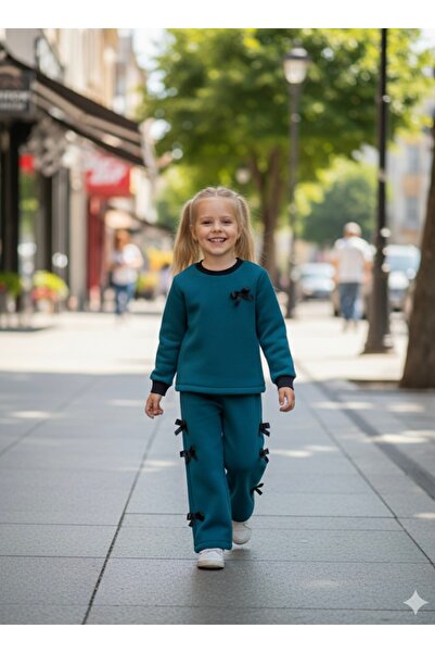 ÇAĞLA KURT Green Sardonlu Bowknot Loose Paca Girl's Clothing Set