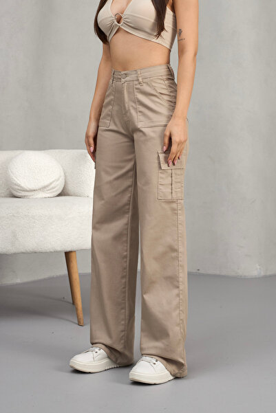 alanora Pantaloni largi cu talie înaltă pentru femei Cargo, cu potrivire dreaptă