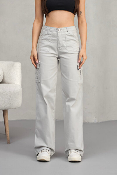 alanora بنطال كارجو نسائي عالي الخصر وواسع الساق - مقاس مستقيم